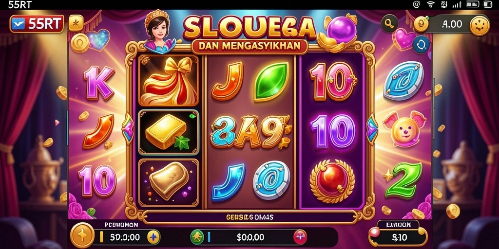 Screenshot permainan Slot 55RT yang menggambarkan gameplay dan fitur menarik.