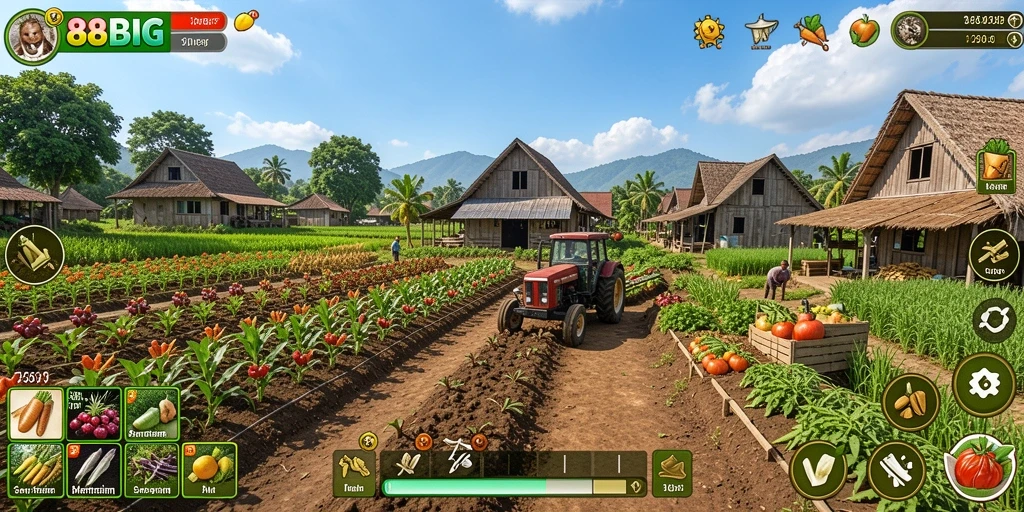 Gameplay 88BIG yang menarik dalam membangun dan mengelola pertanian.
