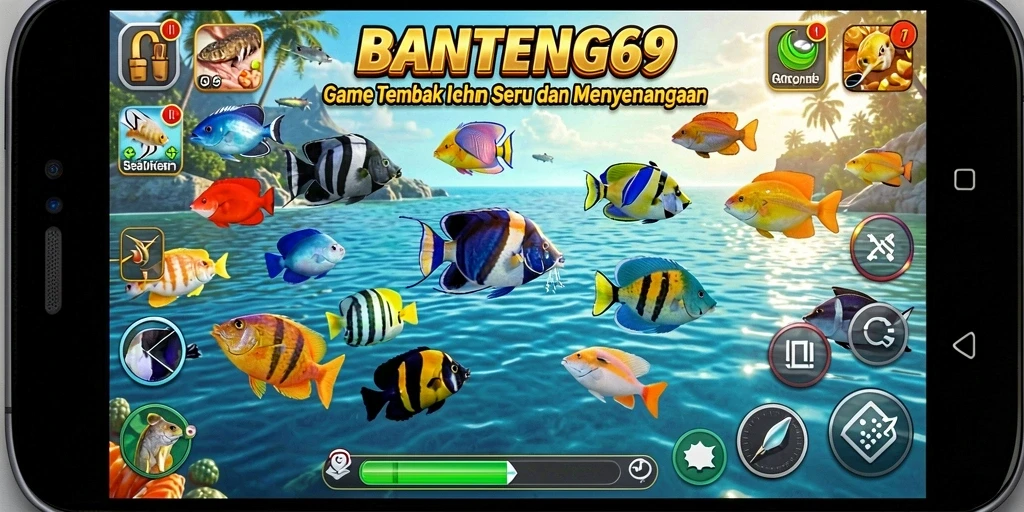 Tampilan gameplay Tembak Ikan BANTENG69 yang seru dan penuh warna.