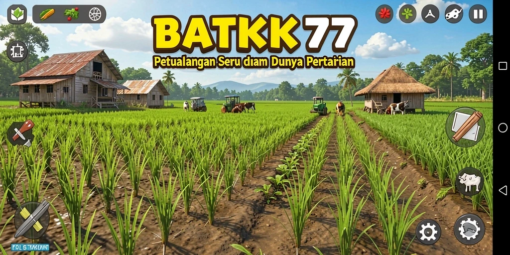 Tangkapan layar gameplay BATIK77 yang menunjukkan suasana pertanian yang ceria.