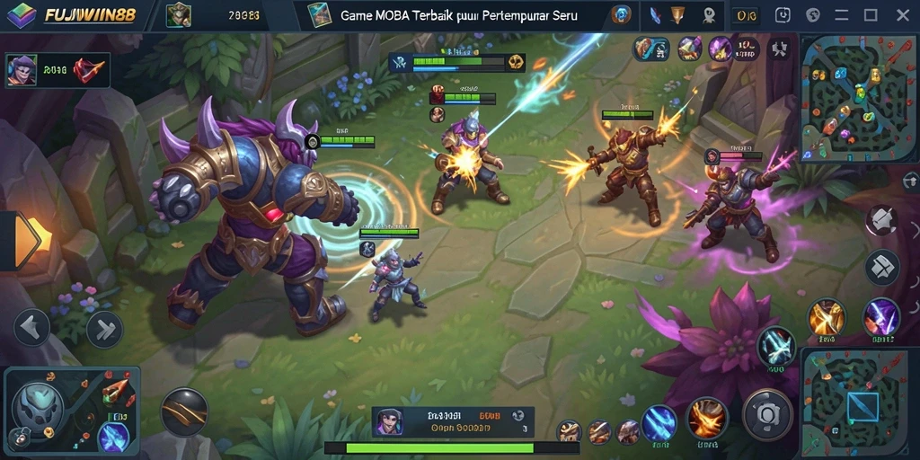 Tampilan intens gameplay MOBA di FUJIWIN88.