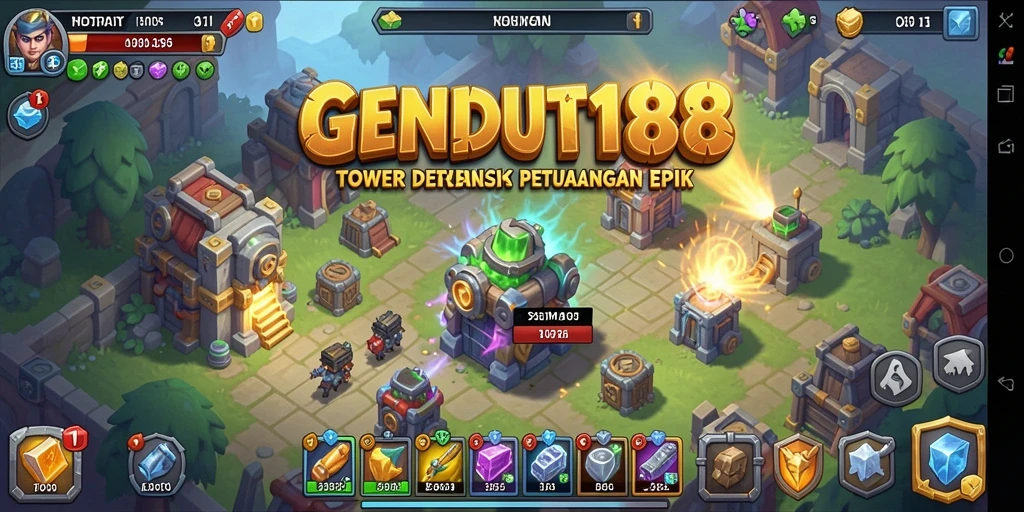 Tampilan gameplay seru di GENDUT188 dengan menara strategis.