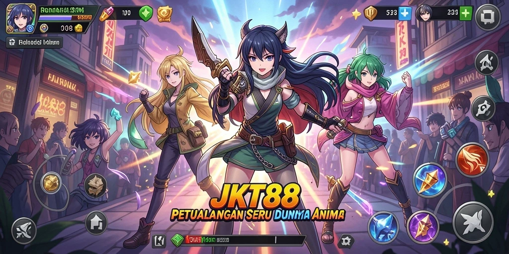 Screenshot gameplay JKT88 menampilkan karakter Anime dalam aksi.