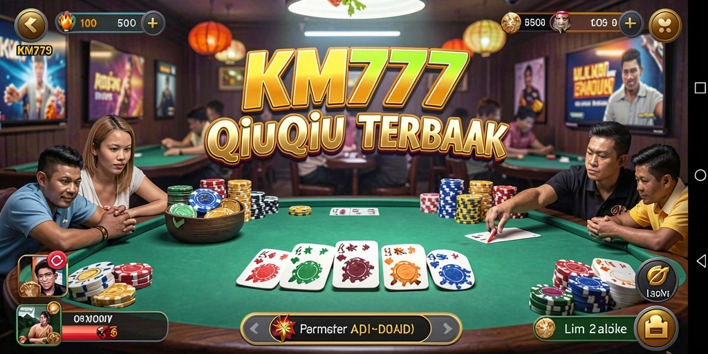 Screenshot utama KM777 yang menampilkan gameplay QiuQiu yang mendebarkan.