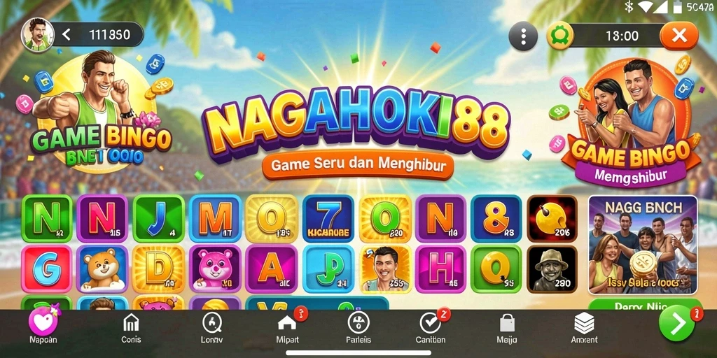 Screenshot utama NAGAHOKI88 menampilkan gameplay Bingo yang seru.